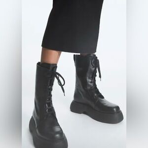 Cos Leather Black Lace-Up Women's Boots